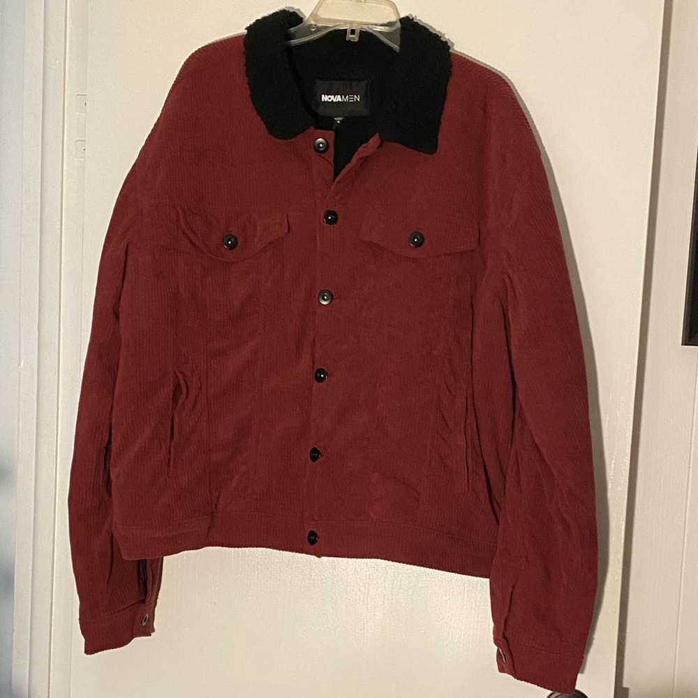 Burgundy Sherpa Collar Corduroy Jacket - Fashion Nova men’s XL